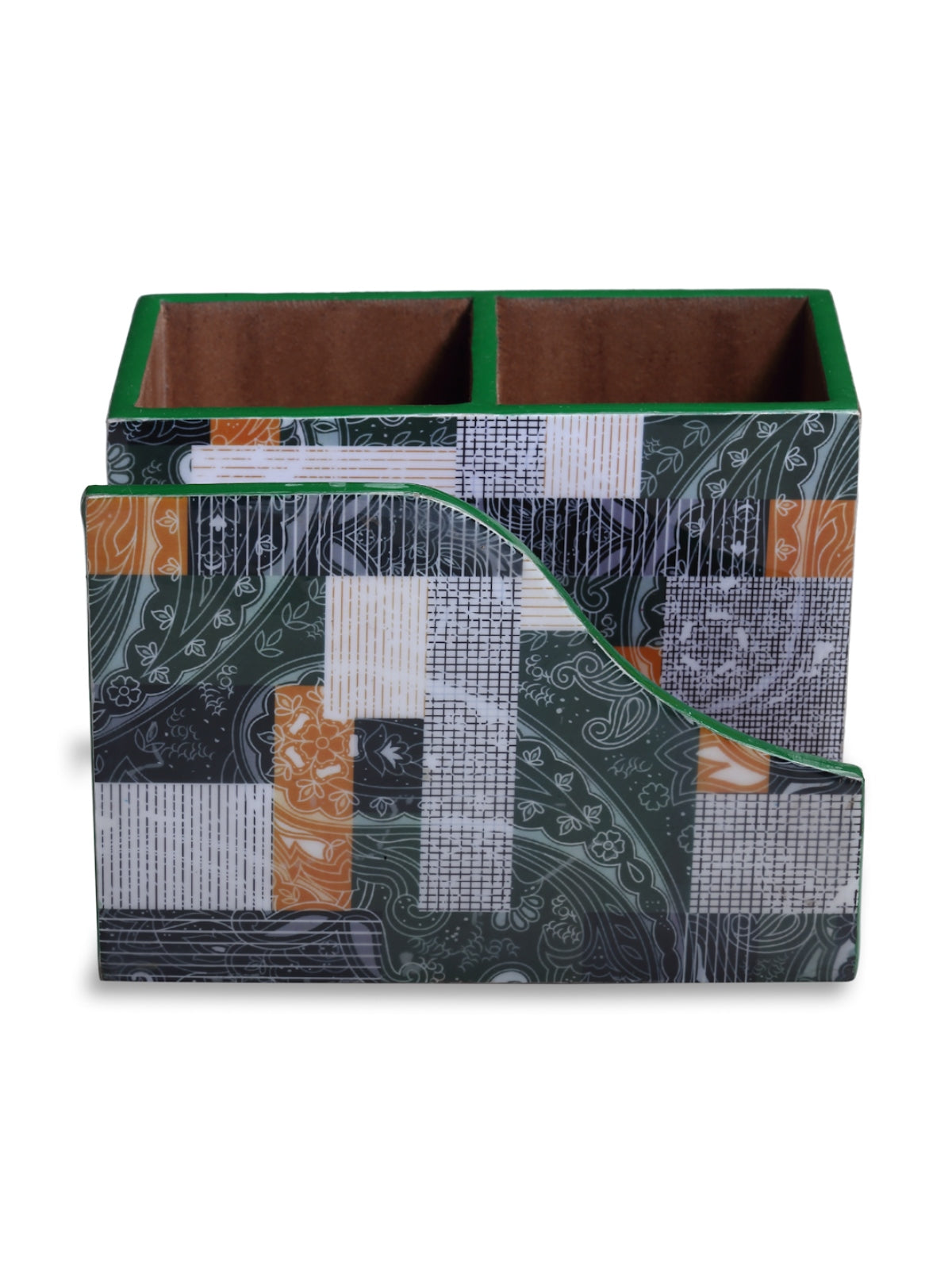 Green Paisley Patterned MDF Tissue Holder & Cutlery Stand