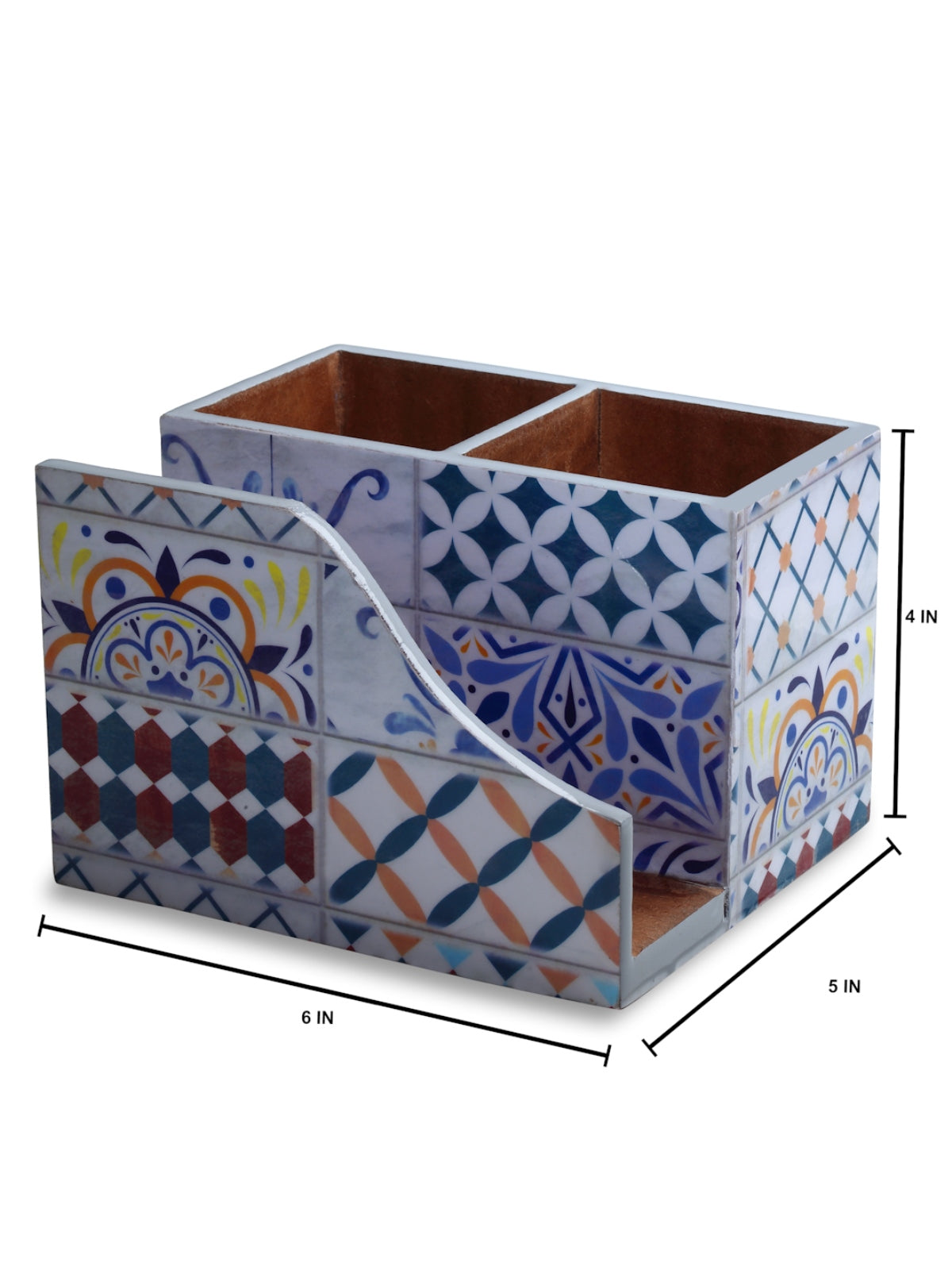White Ethnic Motifs Patterned MDF Tissue Holder & Cutlery Stand