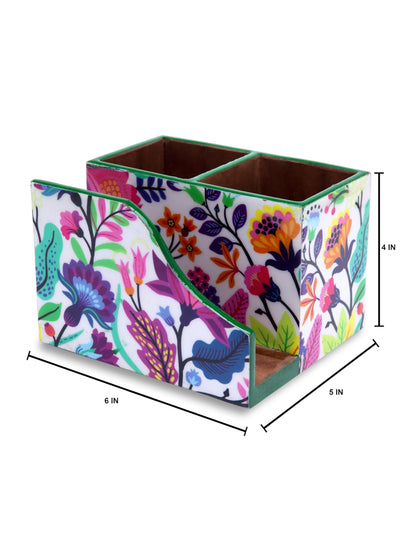 Multi Floral Patterned MDF Tissue Holder & Cutlery Stand