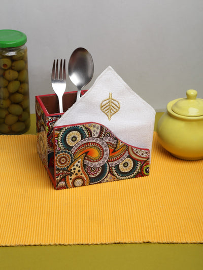 Multicolor Paisley Patterned MDF Tissue Holder & Cutlery Stand