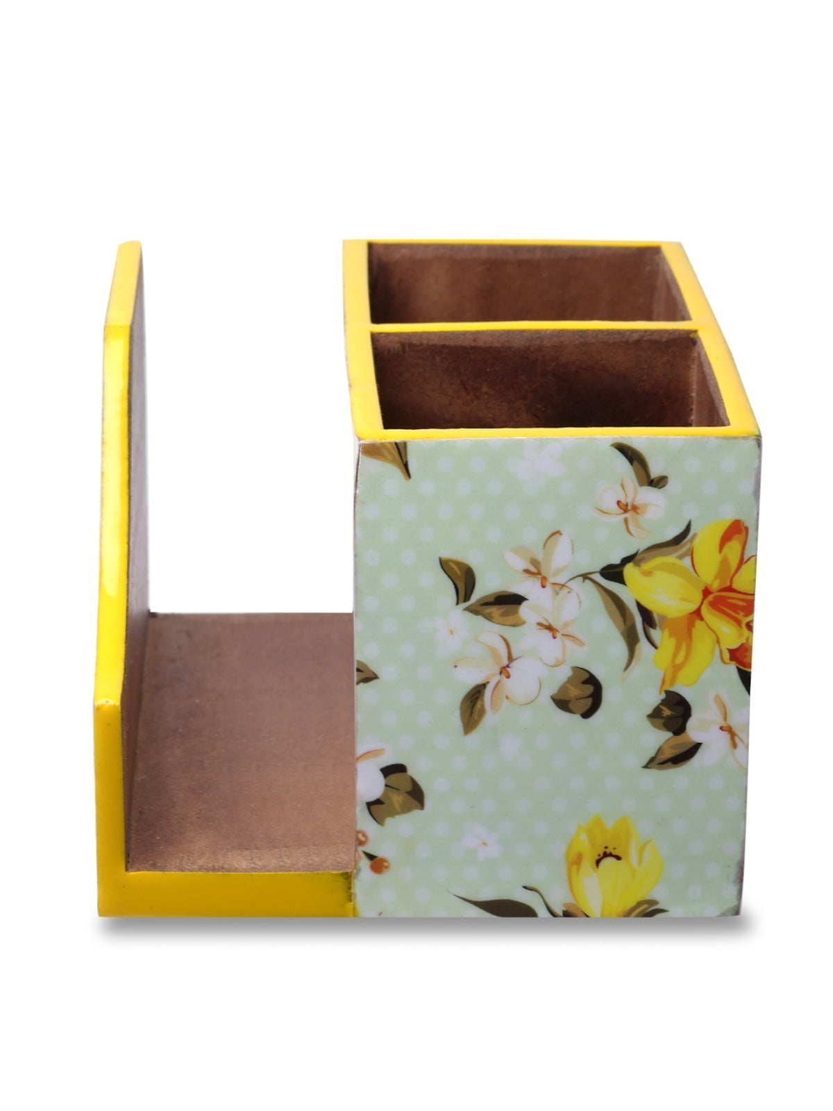 Green Floral Patterned MDF Tissue Holder & Cutlery Stand