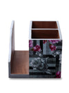 Grey Floral Patterned MDF Tissue Holder & Cutlery Stand