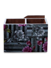 Grey Floral Patterned MDF Tissue Holder & Cutlery Stand