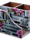 Grey Floral Patterned MDF Tissue Holder & Cutlery Stand