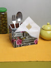 Grey Floral Patterned MDF Tissue Holder & Cutlery Stand