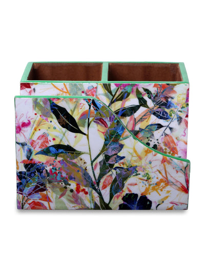 Multicolor Floral Patterned MDF Tissue Holder & Cutlery Stand