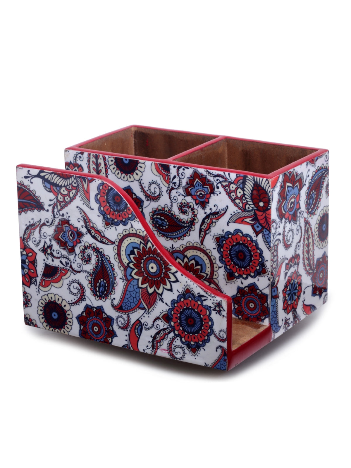 White & Blue Paisley Patterned Tissue & Cutlery Holder