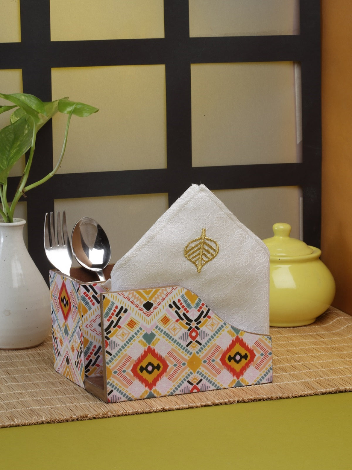 Multi Classic Patterned Tissue & Cutlery Holder