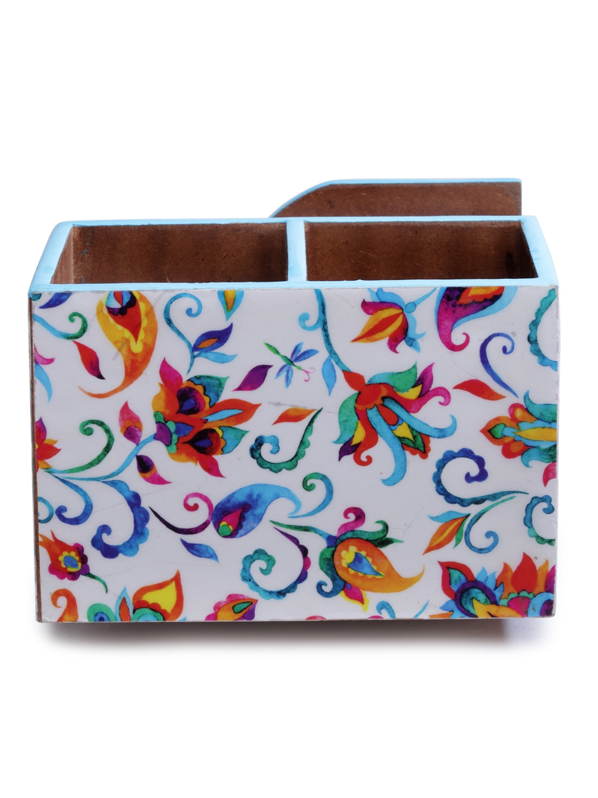 White & Blue Floral Patterned Tissue & Cutlery Holder