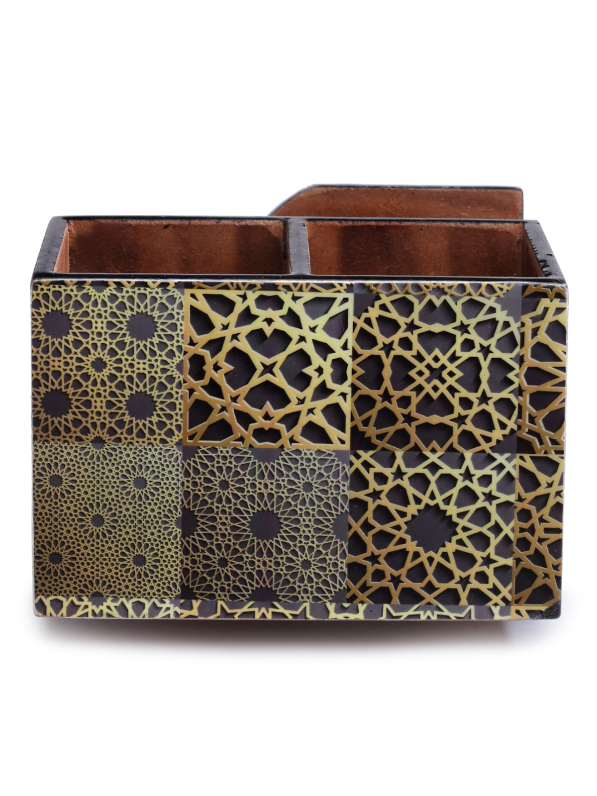 Black & Yellow Geometric Patterned Tissue & Cutlery Holder