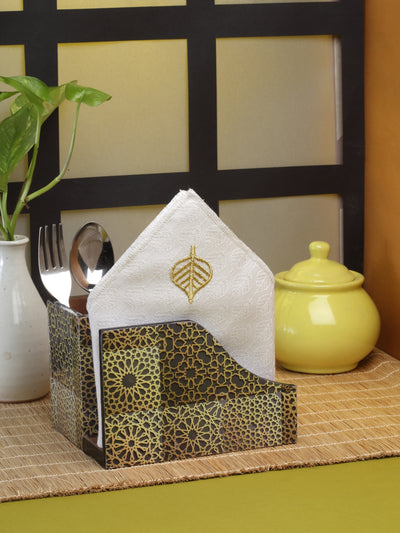Black & Yellow Geometric Patterned Tissue & Cutlery Holder