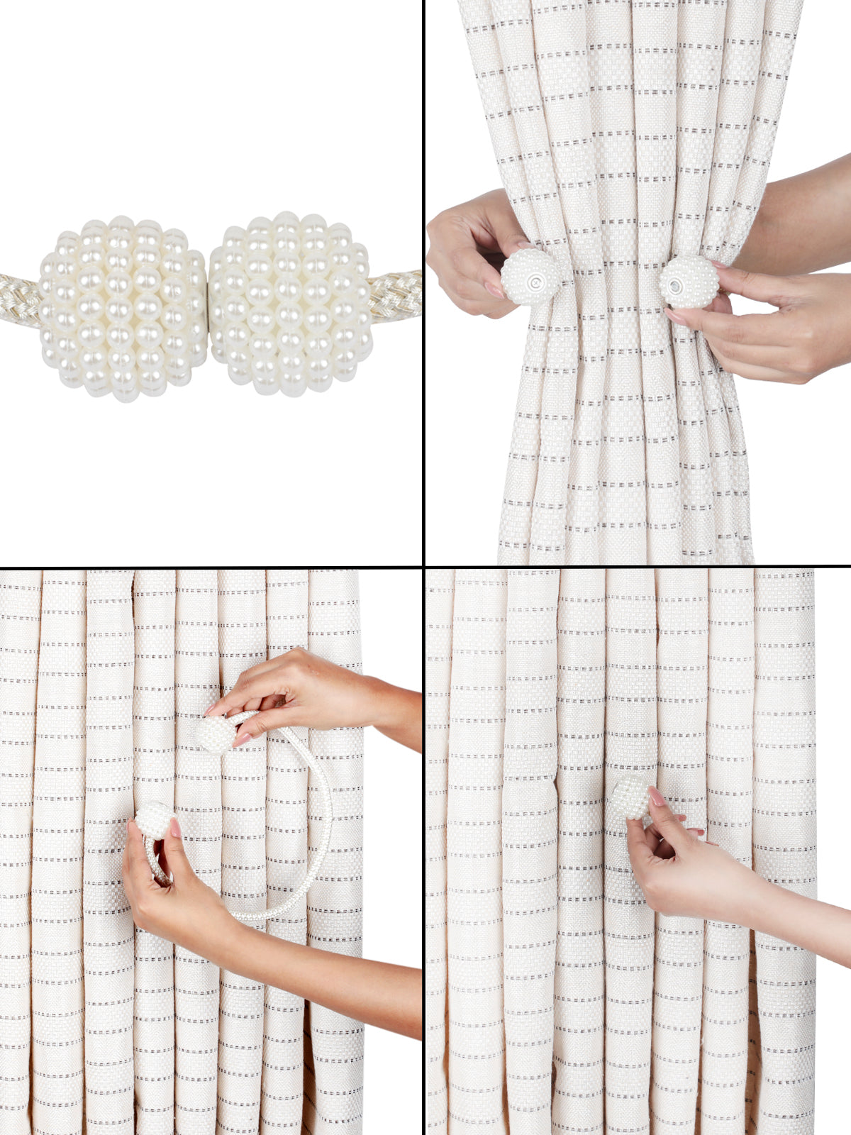 White Polyester Magnetic Set of 2 Magnetic Curtains Tieback