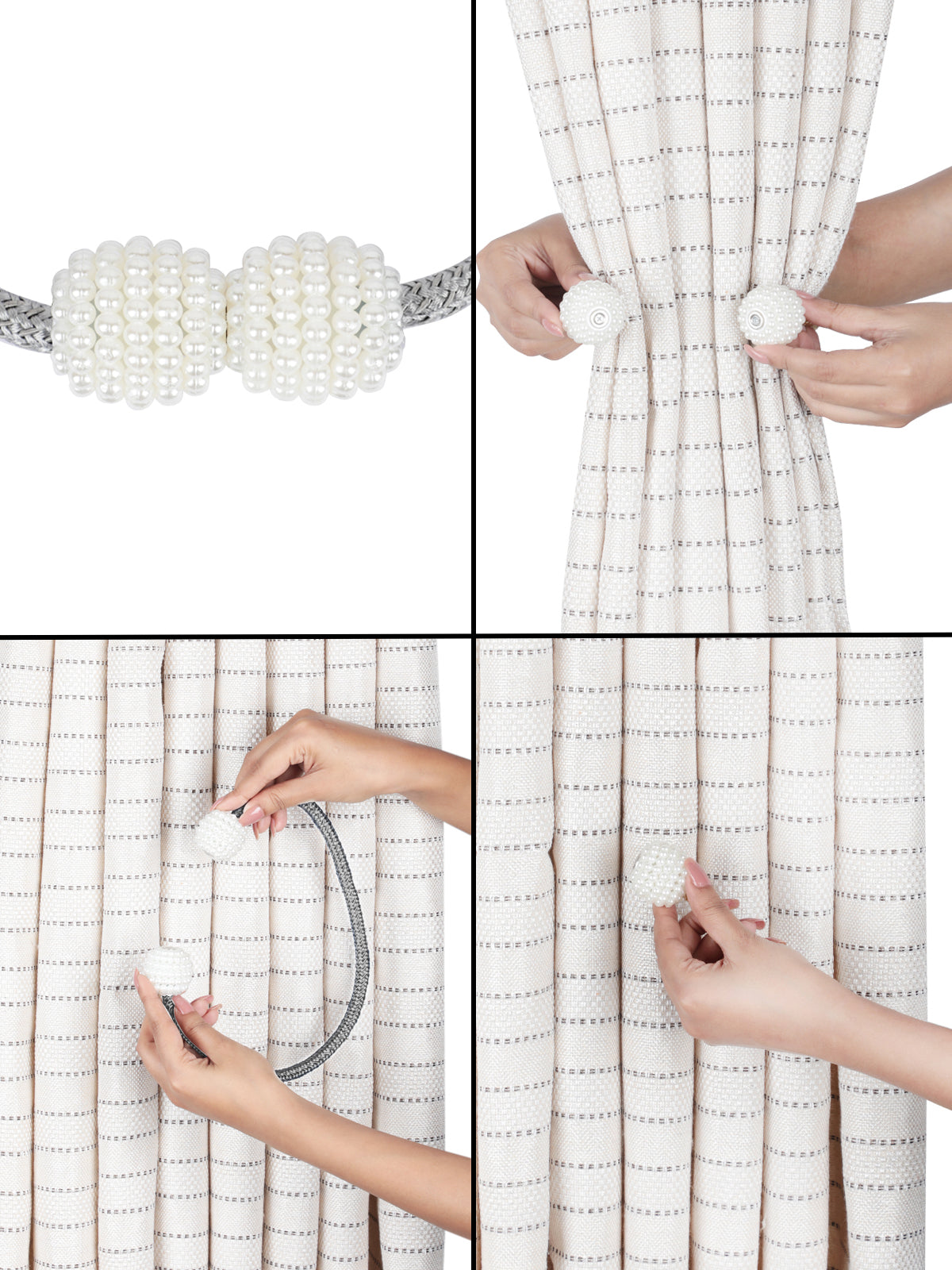 Silver Polyester Magnetic Set of 2 Magnetic Curtains Tieback