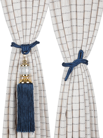 Royal Blue Polyester Set of 2 Door Curtains Tassel Tieback