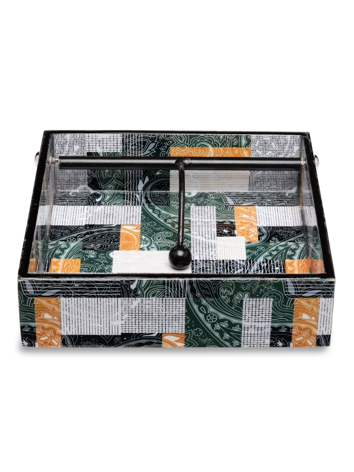 Green Paisley Patterned Wooden Tissue Square Tray