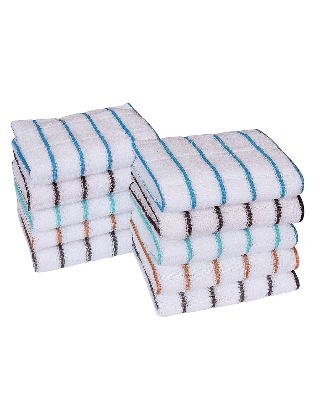 Set of 10 Multicolor Stripes Cotton Hand Towels