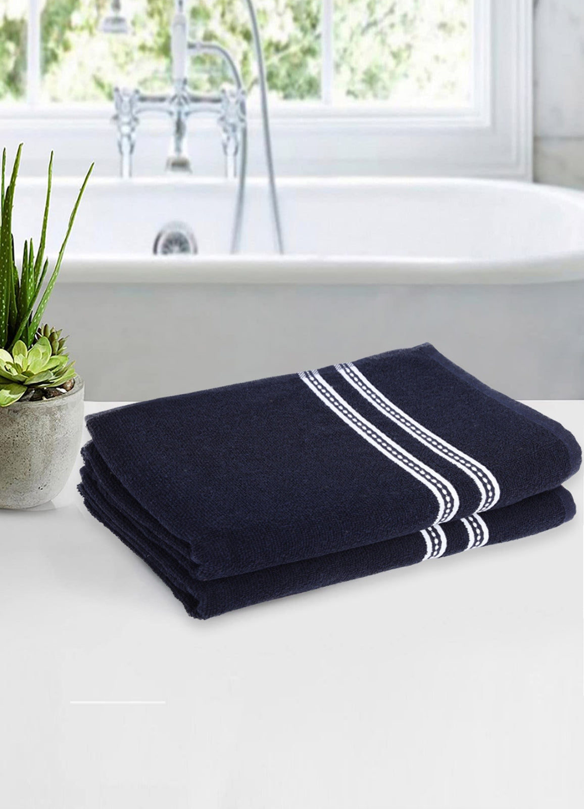 Set of 2 Dark Blue Solid Cotton Towels