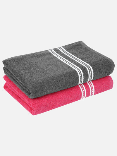 Set of 2 Pink & Grey Solid Cotton Towels
