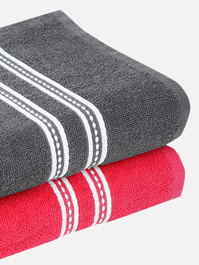 Set of 2 Pink & Grey Solid Cotton Towels