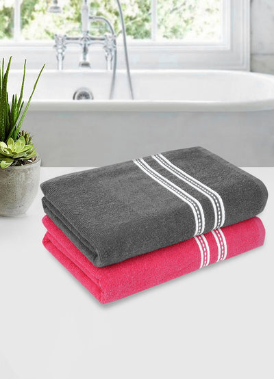 Set of 2 Pink & Grey Solid Cotton Towels