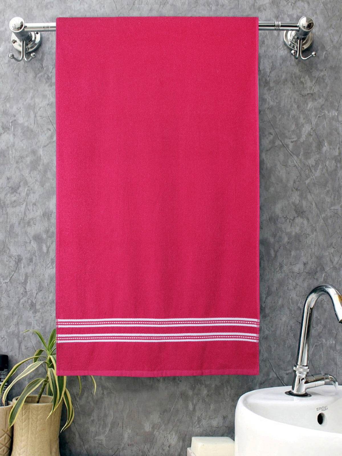 Set of 2 Pink & Silver Solid Cotton Towels