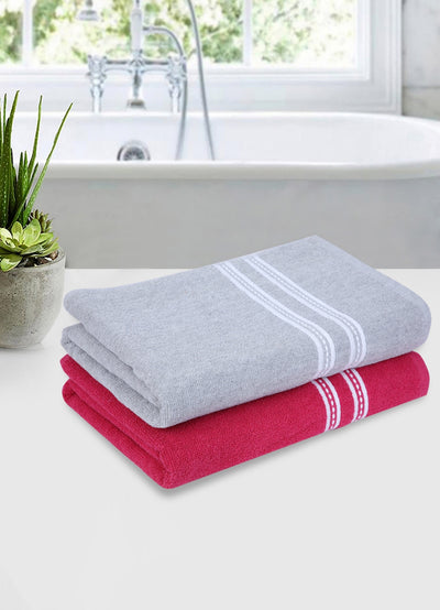Set of 2 Pink & Silver Solid Cotton Towels