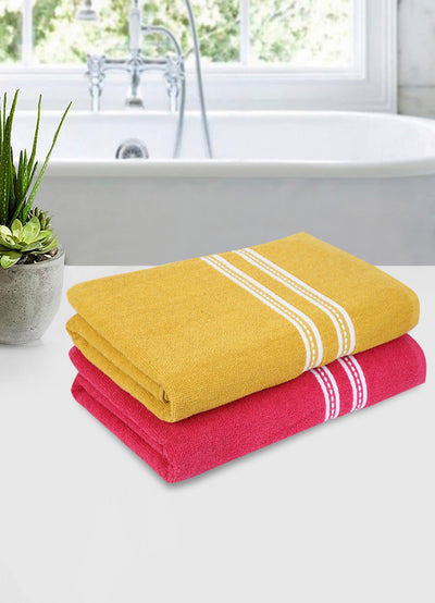 Set of 2 Pink & Yellow Solid Cotton Towels