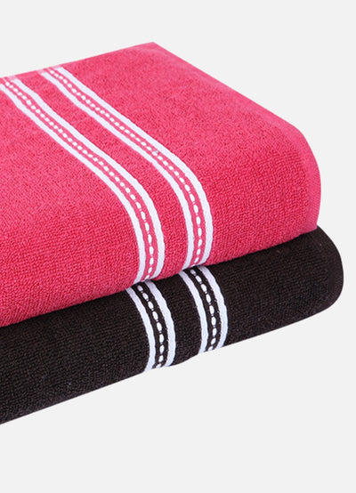 Set of 2 Pink & Coffee Brown Solid Cotton Towels