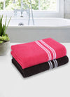 Set of 2 Pink & Coffee Brown Solid Cotton Towels