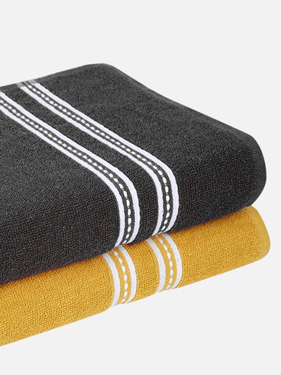 Set of 2 Yellow & Grey Solid Cotton Towels