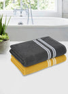 Set of 2 Yellow & Grey Solid Cotton Towels