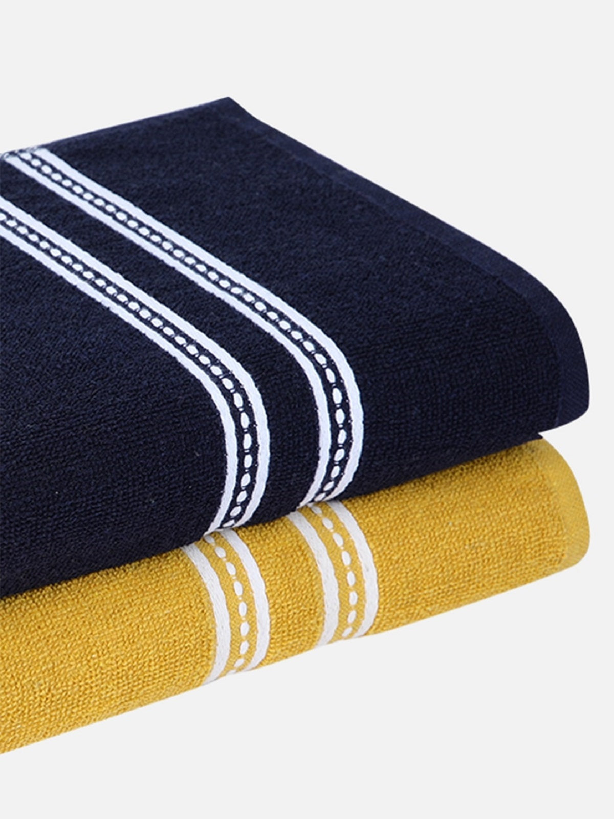 Set of 2 Yellow & Dark Blue Solid Cotton Towels