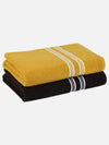 Set of 2 Yellow & Coffee Brown Solid Cotton Towels