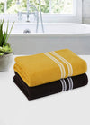 Set of 2 Yellow & Coffee Brown Solid Cotton Towels