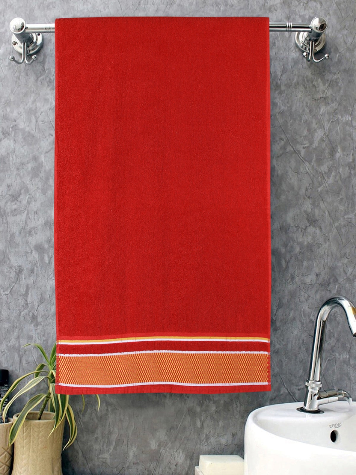 Red Solid Patterned Cotton Towel