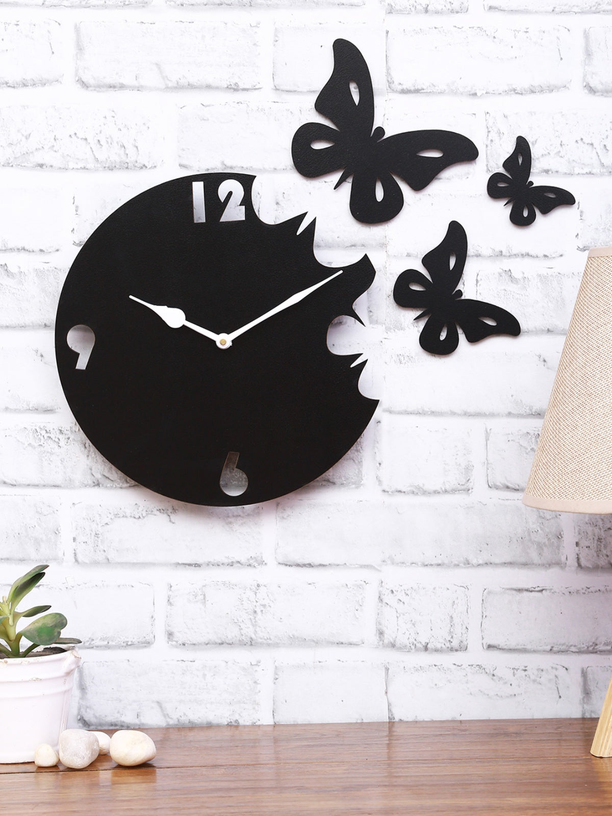 Butterfly Designer Wooden Wall Clock for Home, Black