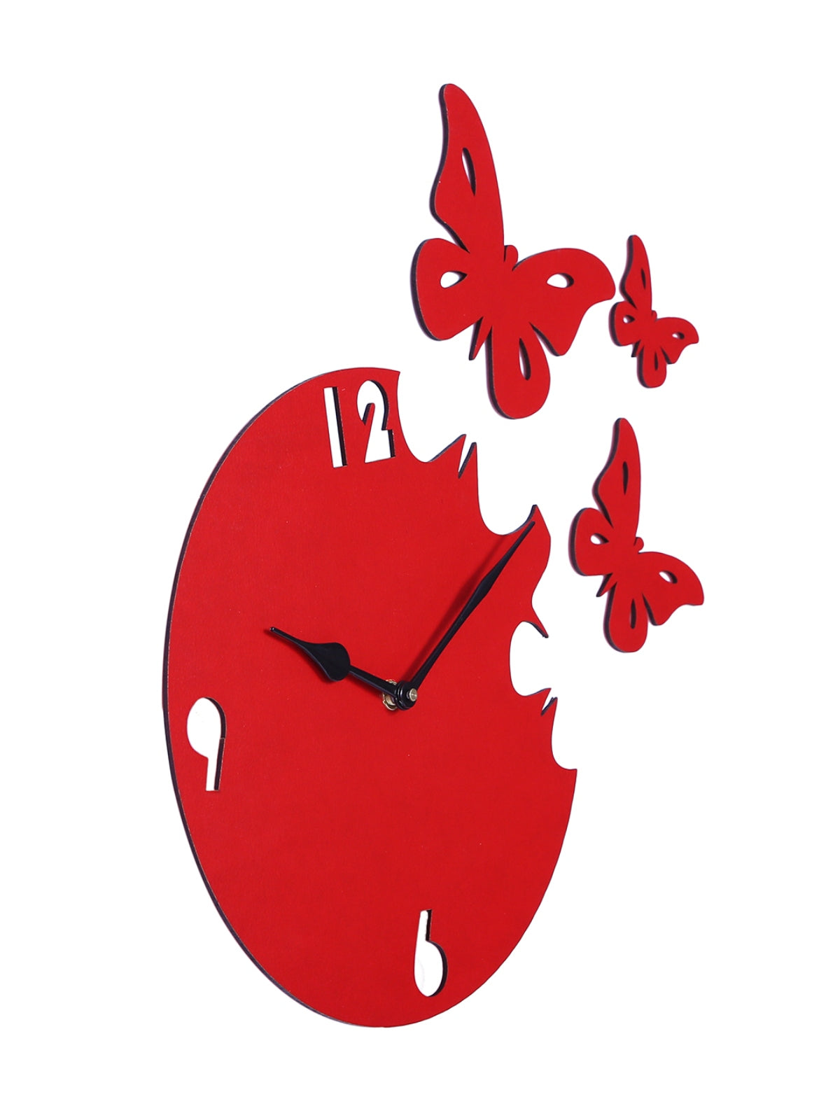 Butterfly Designer Wooden Wall Clock for Home, Red