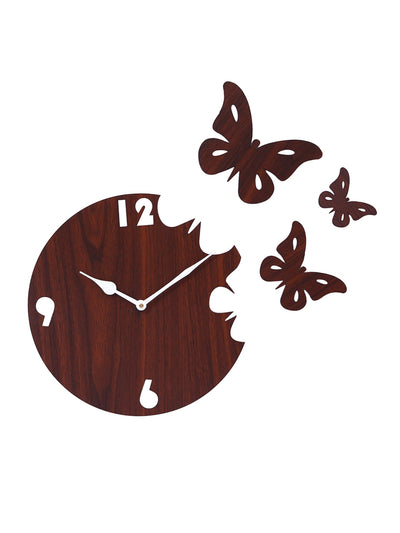 Butterfly Designer Wooden Wall Clock for Home, Brown