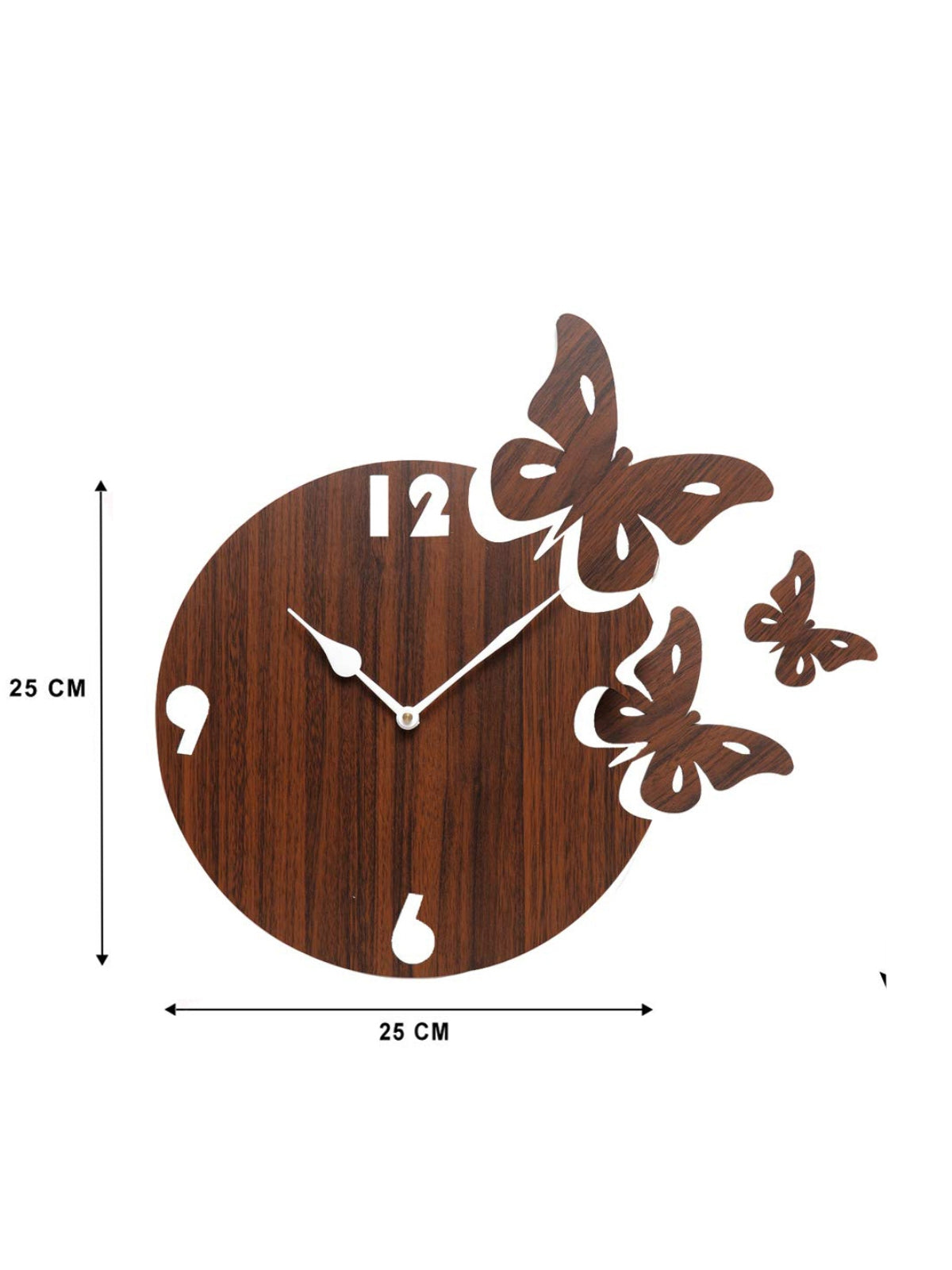 Butterfly Designer Wooden Wall Clock for Home, Brown