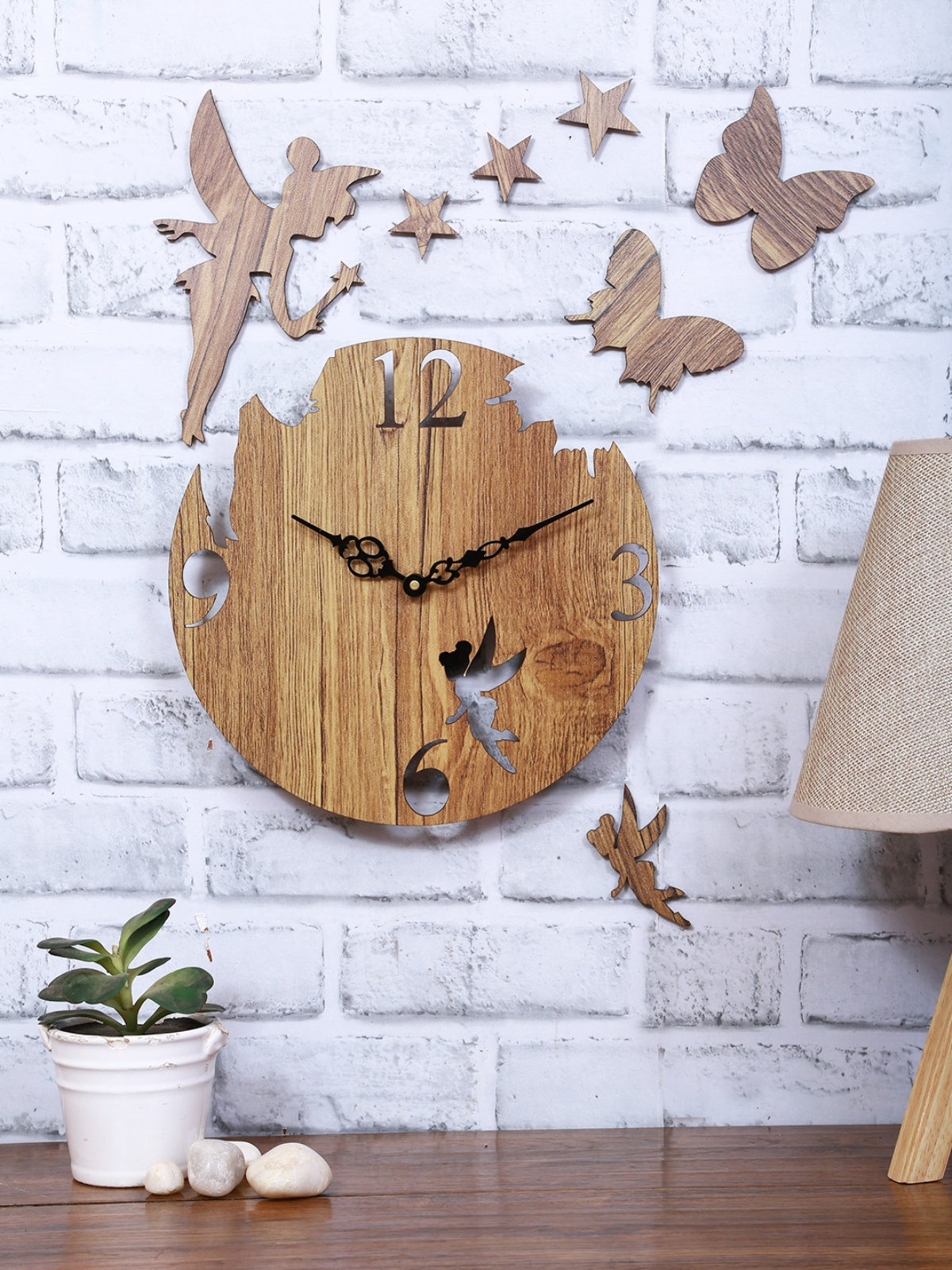 Butterfly Designer Wooden Wall Clock for Home, Beige