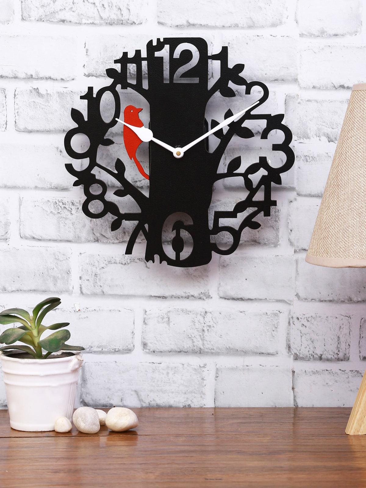Tree Bird Designer Wooden Wall Clock for Home, Black