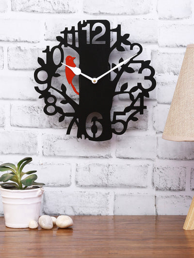 Tree Bird Designer Wooden Wall Clock for Home, Black