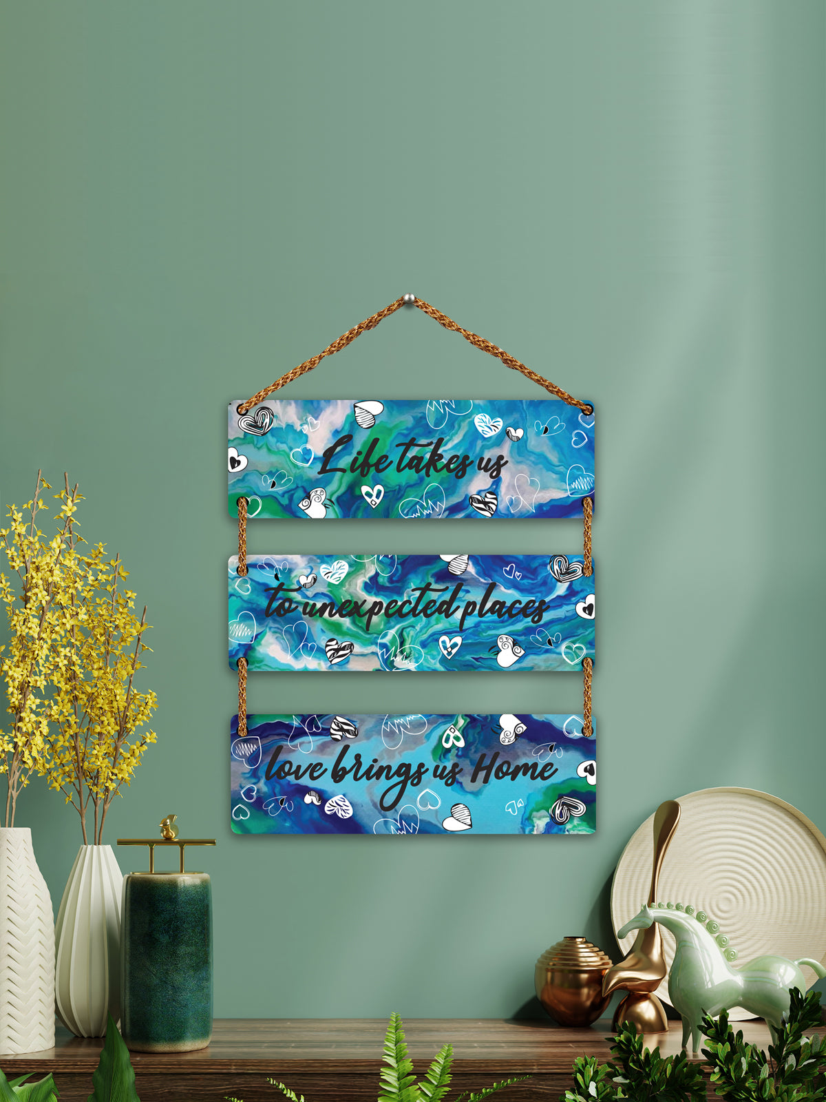 Life Takes Us to Unexpected Places, Love Brings Us Home 3 Blocks Wooden Wall Hanging