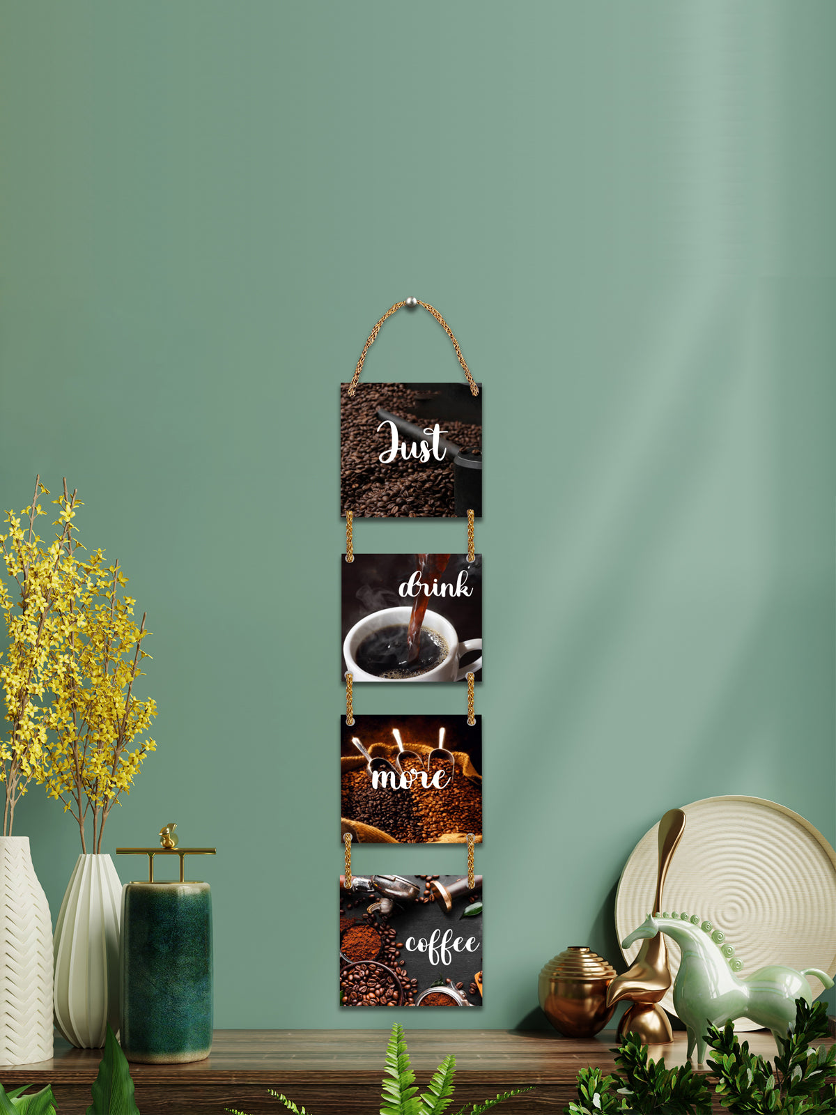 Just Drink More Coffee 4 Blocks Wooden Wall Hanging