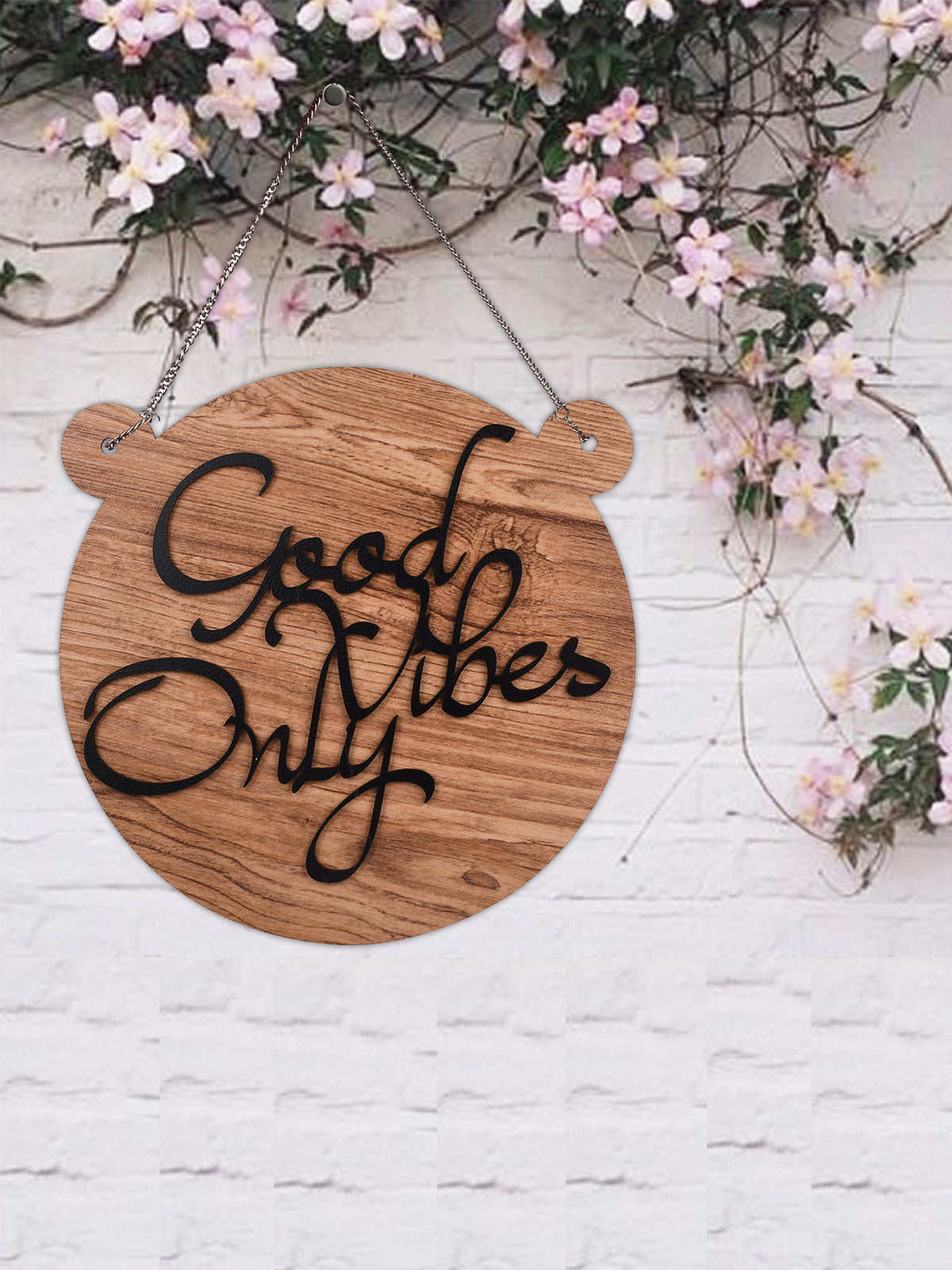 Good Vibes Only Round with Ear Wooden Wall Hanging