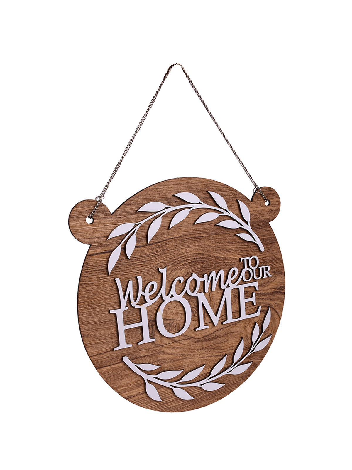 Welcome To Our Home Round with Ear Wooden Wall Hanging