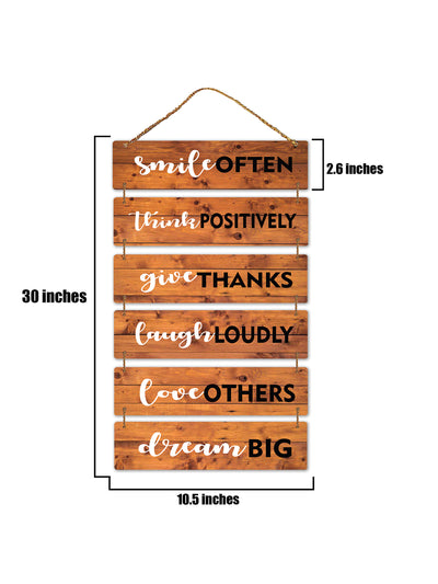 Smile Often, Think Positiively, Give Thanks, Laugh Loudly, Love Others, Dream Big 6 Blocks Wooden Wall Hanging