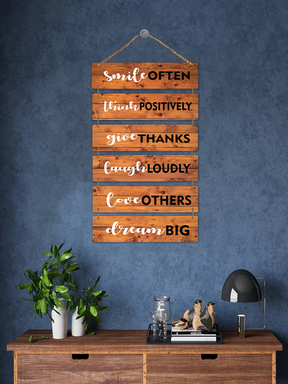 Smile Often, Think Positiively, Give Thanks, Laugh Loudly, Love Others, Dream Big 6 Blocks Wooden Wall Hanging