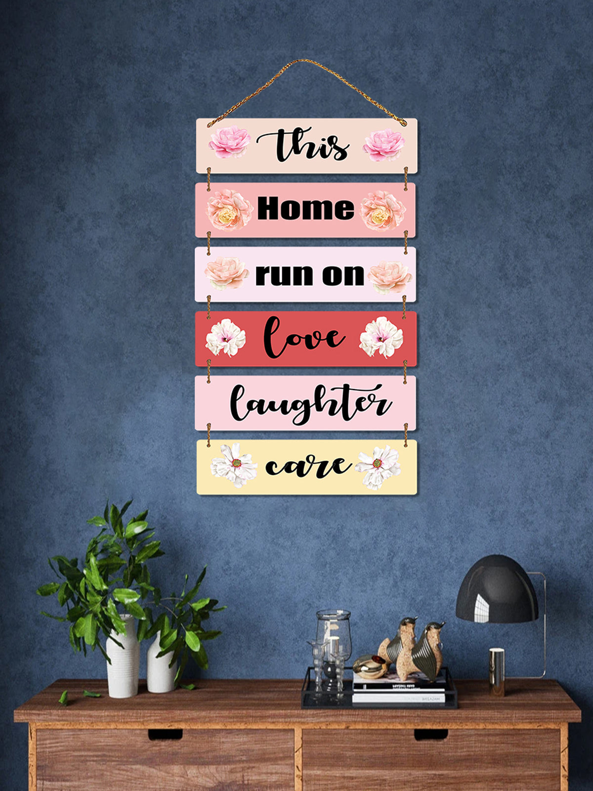 This Home Runs on Love Laughter Care 6 Blocks Wooden Wall Hanging