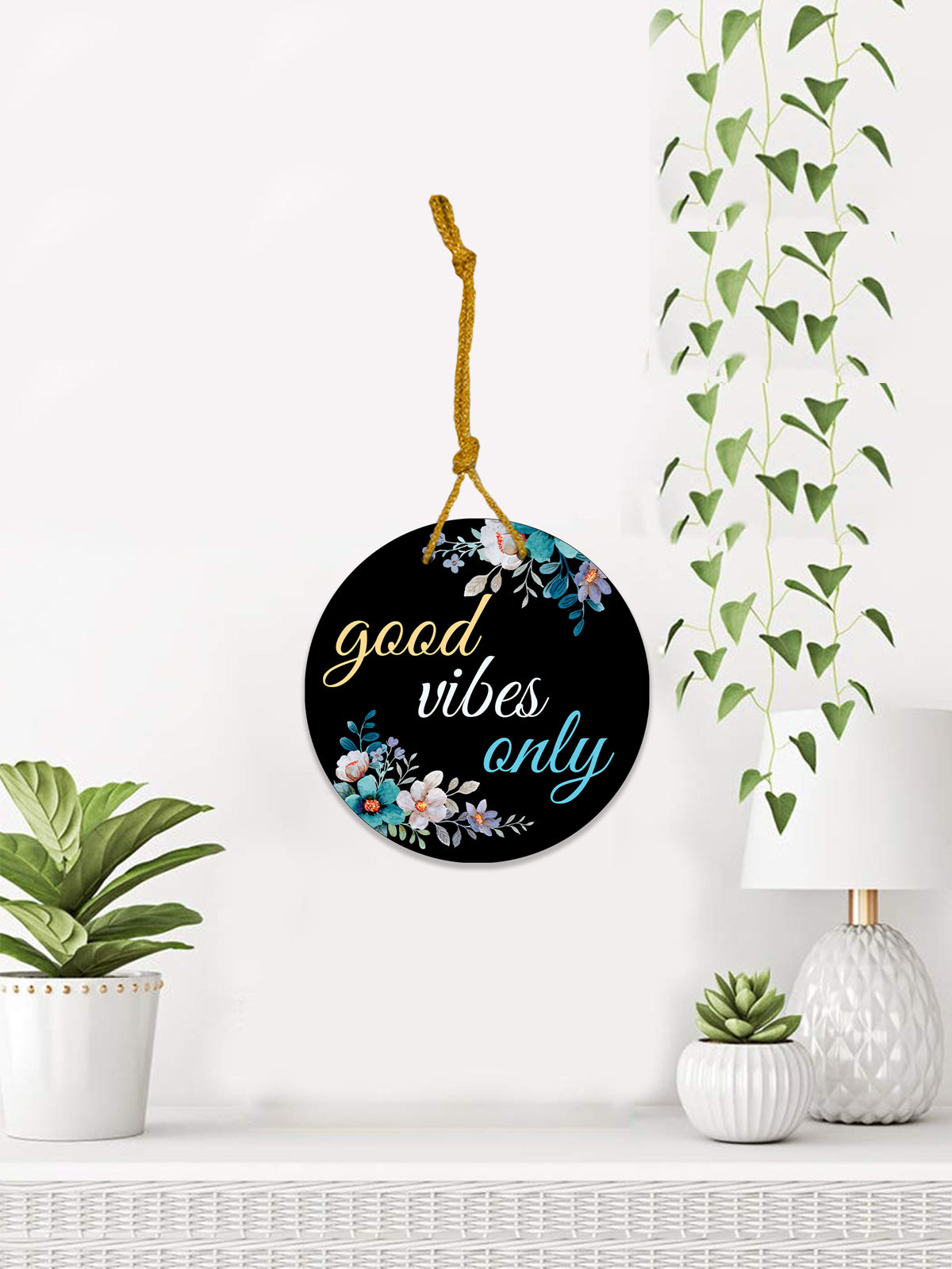 Good Vibes Only Round Wooden Wall Hanging